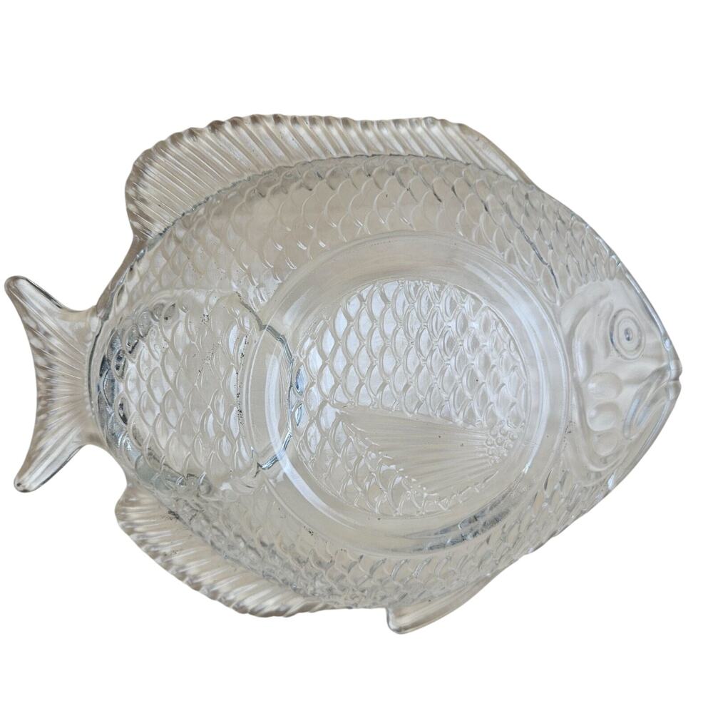 Anchor Hocking Glass Fish Plate 5 Piece Set Nautical Appetizer Dish Vintage